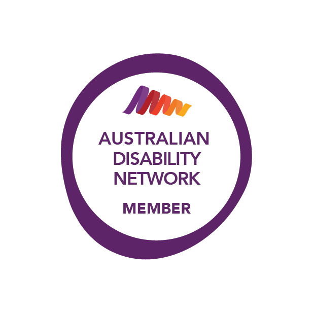 Circular purple badge that reads ‘Australian Disability Network Member’ underneath the Australian Disability Network Logo.
