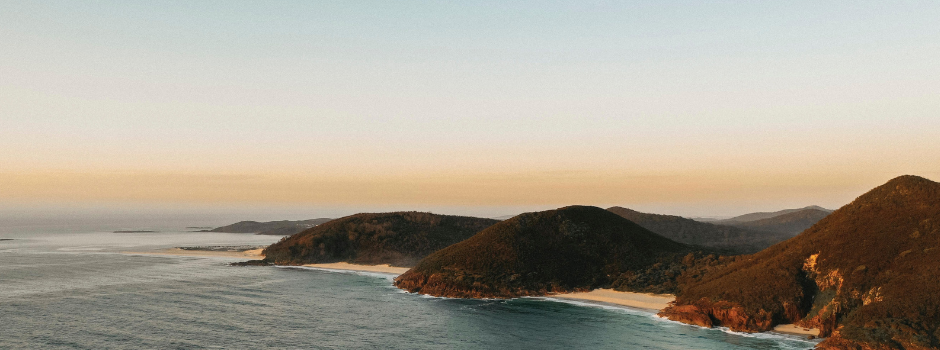 a twilight aerial picture of Tomaree headland