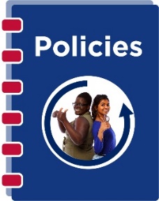 A policies book with two people on the front cover smiling
