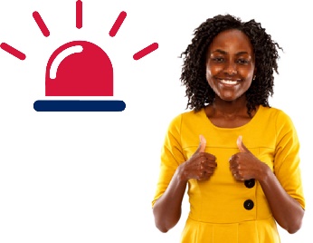 A person standing next to an emergency alarm giving the thumbs up