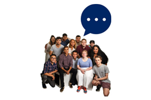 Image of a group of people sitting with a thought bubble above them