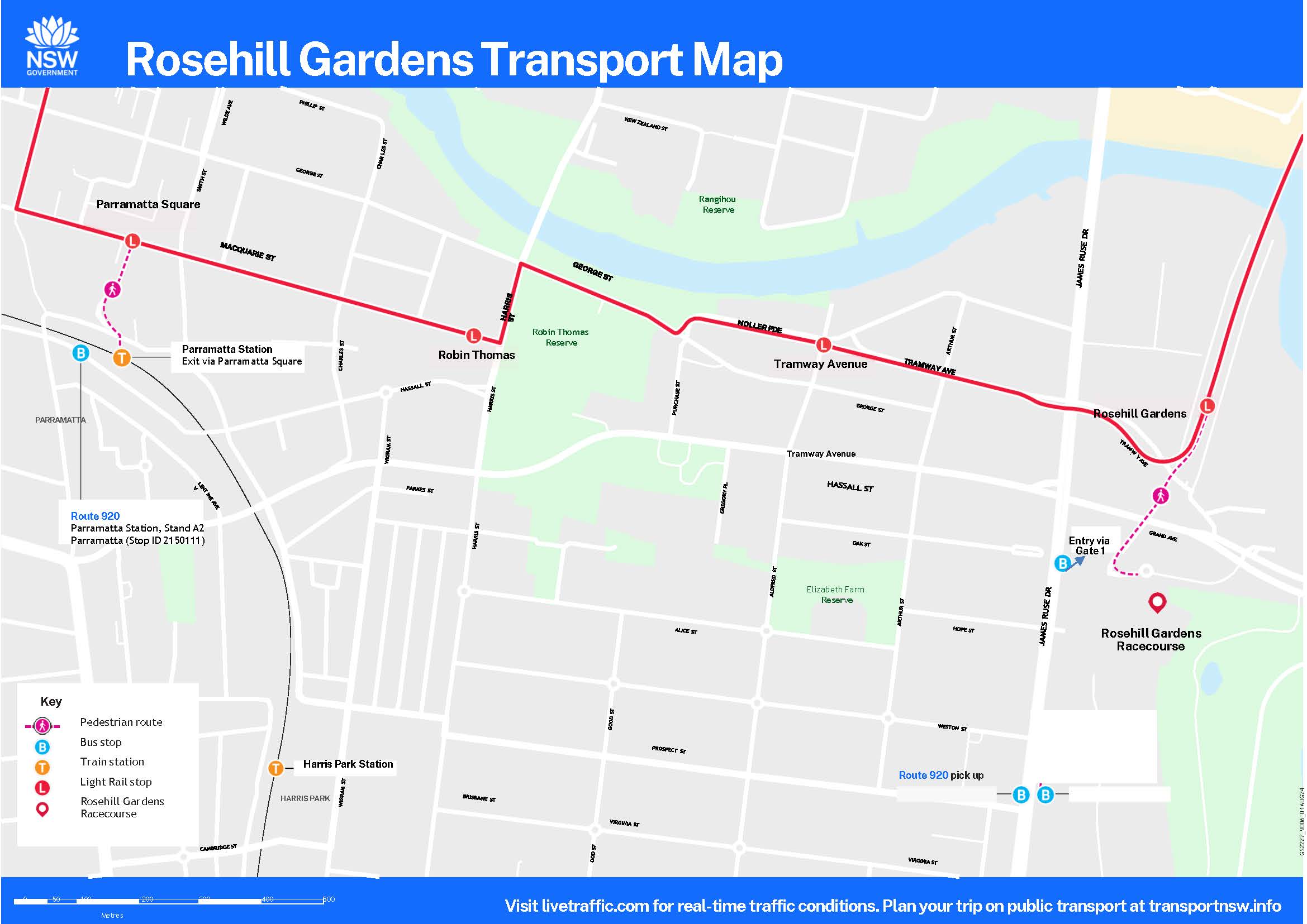 Transport map for Rosehill Gardens