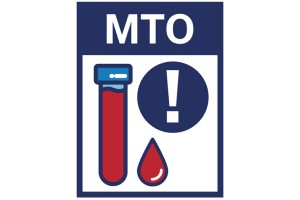 A document titled "MTO". On the cover is a test tube filled with blood, a blood droplet, and an importance icon.
