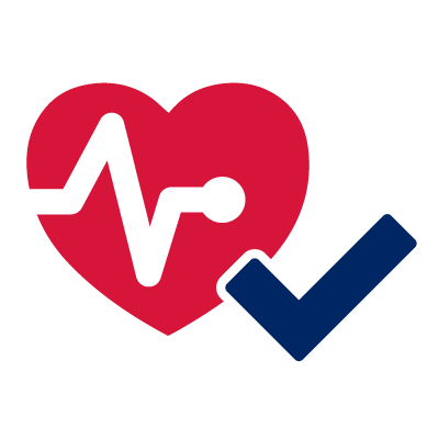 Icon of a heart with a check mark on the side, symbolising approval or completion.