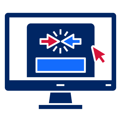 Icon of a laptop with an image on the screen showing two mouse pointers facing each other.