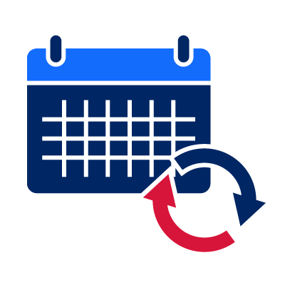 Icon of a calendar with a recurring symbol.
