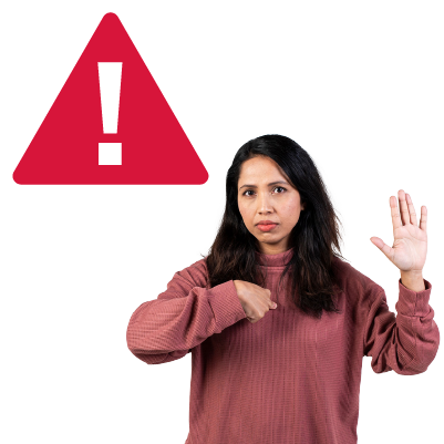 Image of a woman making a stop hand gesture, with an error icon displayed above her.