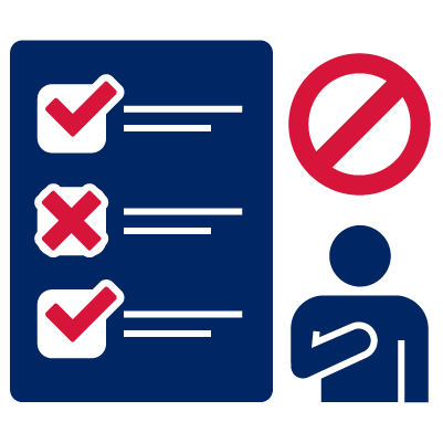 Three icons: a document, a person, and a 'not allowed' symbol.